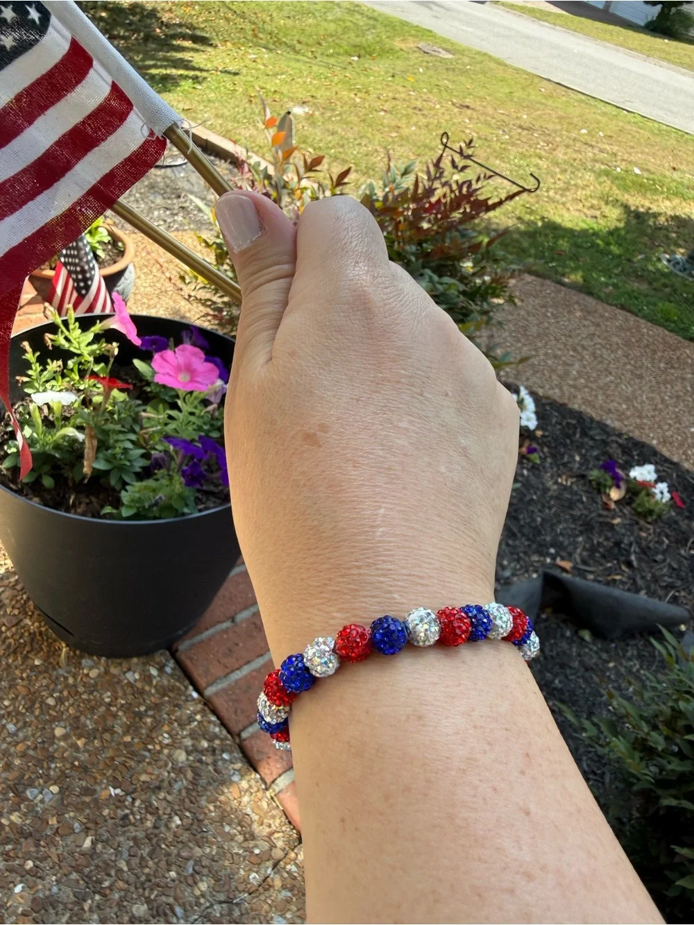 Artisan Crafted Patriotic Red White Blue Rhinestone USA Bracelet w/ Toggle Clasp